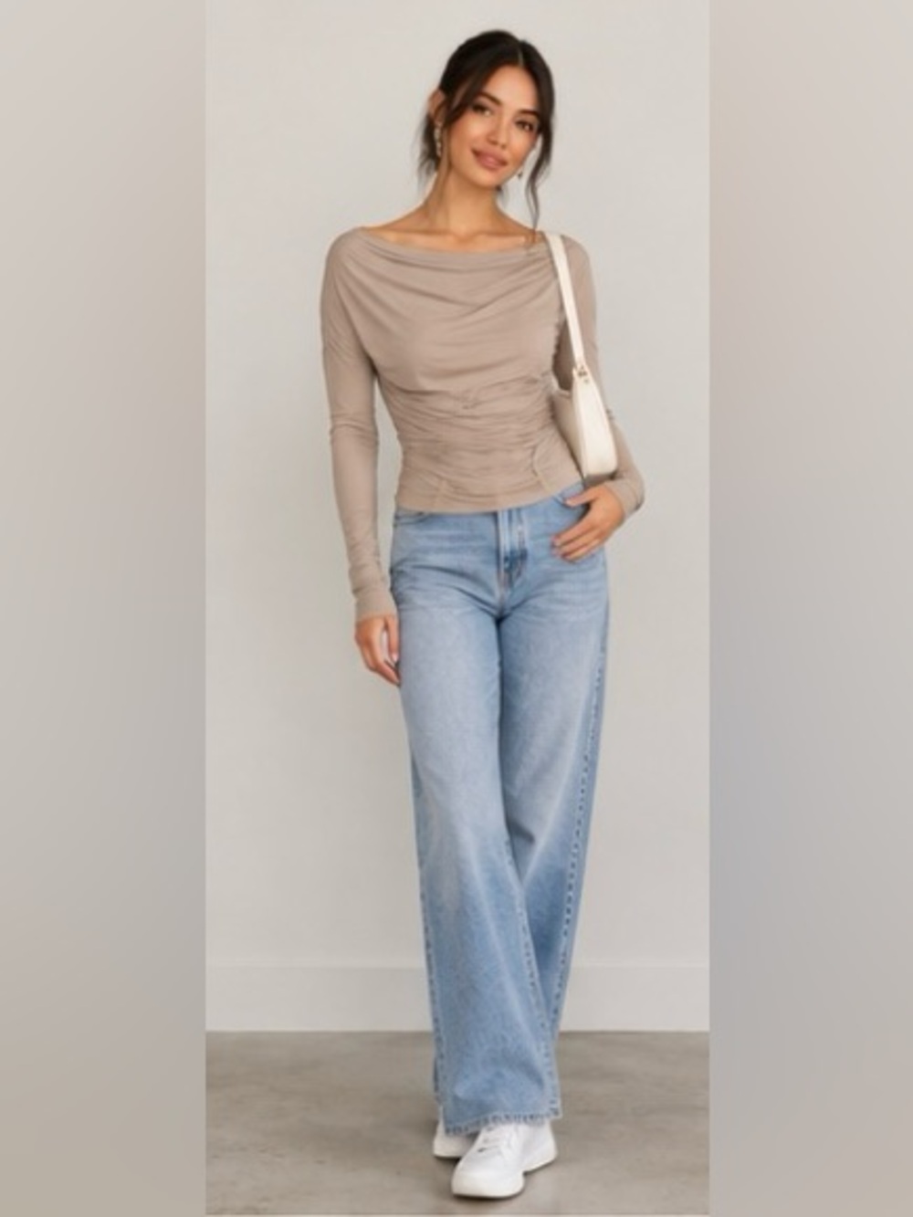 Abercrombie & Fitch Women's Draped Long-Sleeve Top — Taupe